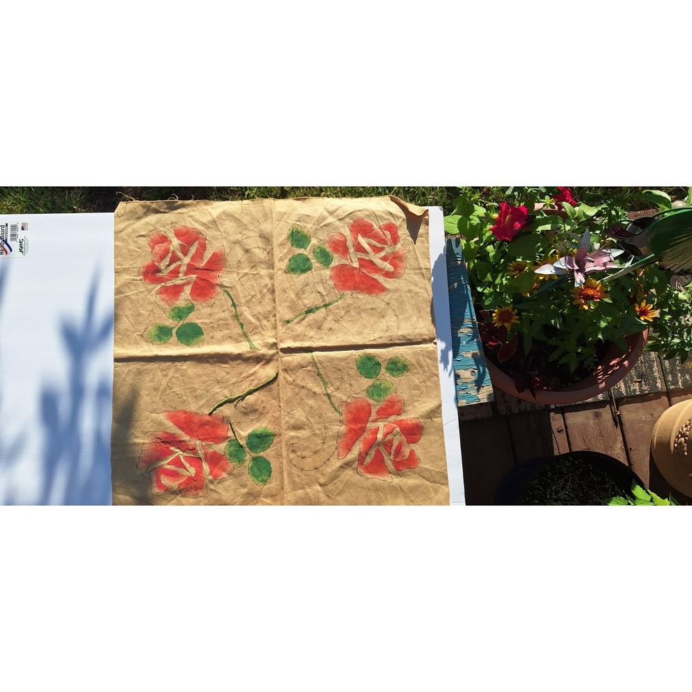 Tinted Stamped For Embroidery Scarf Rose's Vintage